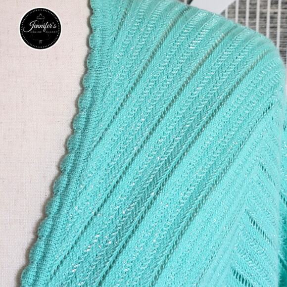 Alfred Dunner Women's Mint Green Silver Threading Chevron Open Cardigan Size XL - Picture 5 of 10
